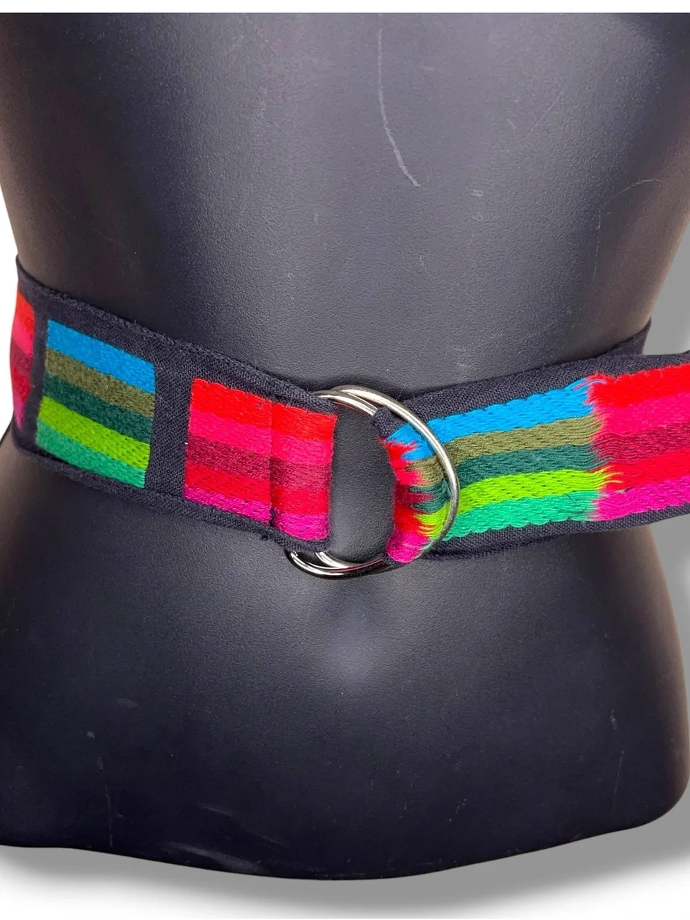 Vintage 90s Era Striped Multicolored Belt Blue Green Pink Red Colorful Silver